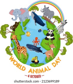 World Animal Day banner with wild animals illustration