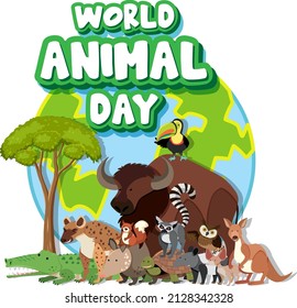 World Animal Day banner with wild animals illustration