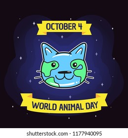 World Animal Day. Cat faced earth.