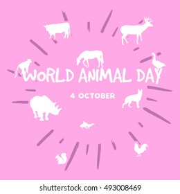 World animal day celebration, wild life save and protection, design illustration with sunburst vintage, colorful.