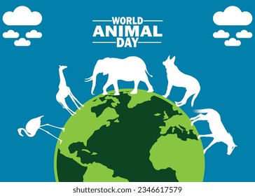 World Animal Day concept with animals design. Holiday concept. Template for background, banner, card, poster with text inscription. Vector illustration