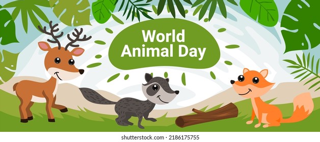 world animal day horizontal banner vector flat design