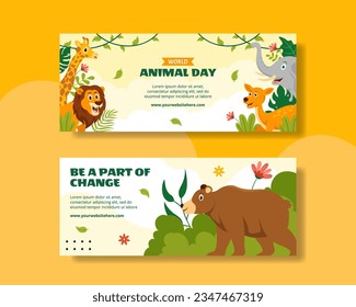 World Animal Day Horizontal Banner Flat Cartoon Hand Drawn Templates Background Illustration