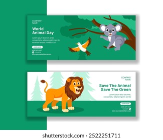 World Animal Day Horizontal Banner Flat Cartoon Hand Drawn Templates Background Illustration