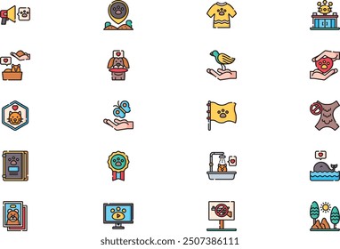 World animal day icons collection is a vector illustration with editable stroke.