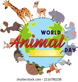 World Animal Day logo with african animals illustration