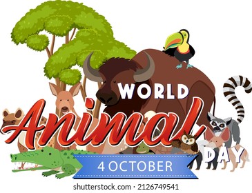 World Animal Day logo with african animals illustration