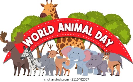 World Animal Day logo banner with african animals illustration