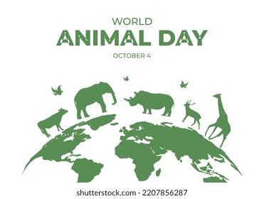 Día mundial de los animales con animales en el mundo mapa de antecedentes celebrado el 4 de octubre.