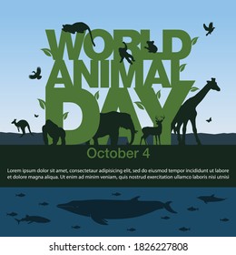 Día Mundial de los Animales, 4 de octubre. Ilustración vectorial.