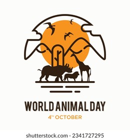 World Animal Day Poster with silhouettes of wild animals icon vector. Vector illustration