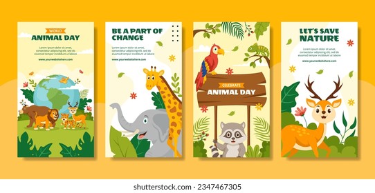 World Animal Day Social Media Stories Flat Cartoon Hand Drawn Templates Background Illustration