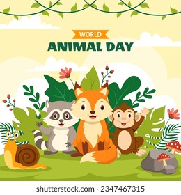 World Animal Day Social Media Illustration Flat Cartoon Hand Drawn Templates Background
