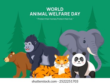 World Animal Day Social Media Background Flat Cartoon Hand Drawn Templates Illustration