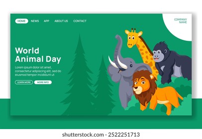 World Animal Day Social Media Landing Page Cartoon Hand Drawn Templates Background Illustration