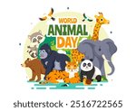 World Animal Day Vector Illustration with a Variety of Animals or Wildlife in the Natural Habitat to Forest Protection and Environmental Awareness