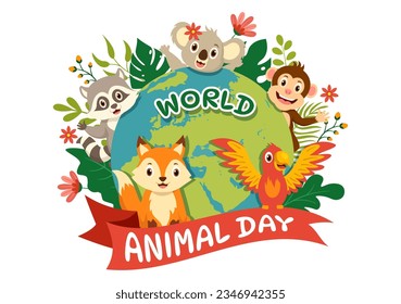 World Animal Day Vector Illustration with Various Animals or Wildlife for Habitat Protection and Forest in Flat Cartoon Background Templates