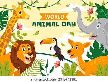 World Animal Day Vector Illustration with Various Animals or Wildlife for Habitat Protection and Forest in Flat Cartoon Background Templates