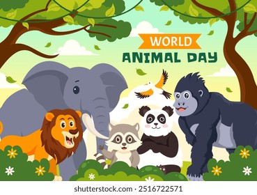 World Animal Day Vector Illustration with a Variety of Animals or Wildlife in the Natural Habitat to Forest Protection and Environmental Awareness