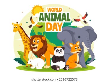 World Animal Day Vector Illustration with a Variety of Animals or Wildlife in the Natural Habitat to Forest Protection and Environmental Awareness