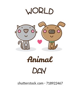 World Animal Day. Vector illustration of cat and dog.