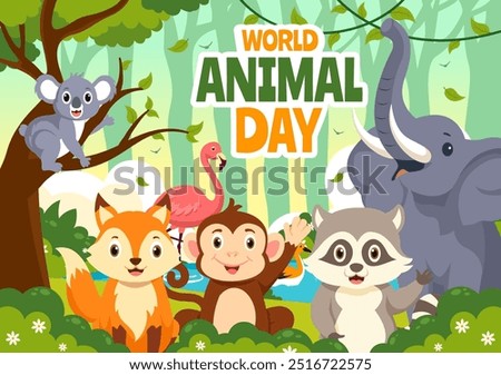 World Animal Day Vector Illustration with a Variety of Animals or Wildlife in the Natural Habitat to Forest Protection and Environmental Awareness