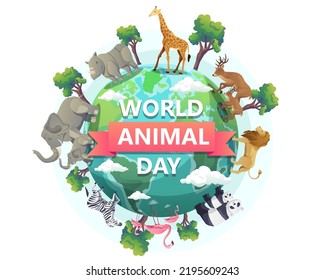 Día Mundial de los Animales, Día de la Vida Silvestre, Animales del planeta, Animales de todo el mundo, Santuario de la Vida Silvestre. Ilustración vectorial en estilo plano