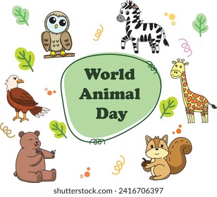 World Animal Day, Wildlife Day. Cute animals Flat Vector Illustration