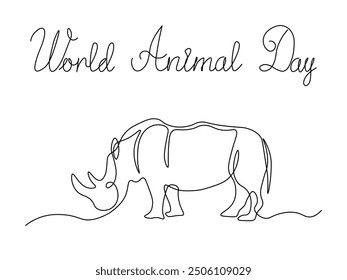 World Animal Day.Abstract rhinoceros. continuous one line art hand drawing sketch, logo