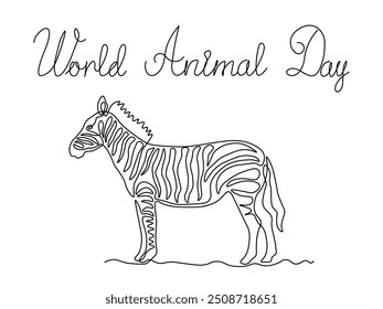 World Animal Day.Abstract zebra. continuous one line art hand drawing sketch, logo