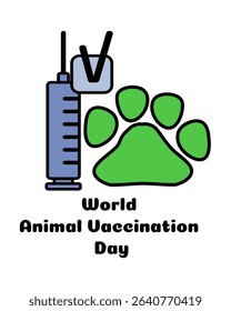 World Animal Vaccination Day, design of a vertical poster, banner or leaflet vector illustration about veterinary medicine