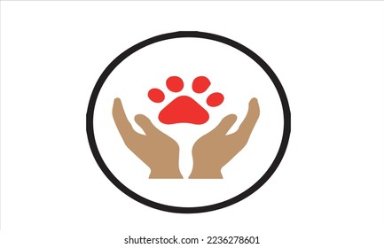 World Animal Welfare day October 4. Wild Life Protection . Animal Paw in Protection of hands line