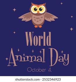 A ilustração do Dia Mundial do Bem-Estar dos Animais em 4 de outubro é uma celebração global anual dedicada à conscientização sobre o bem-estar e os direitos dos animais.