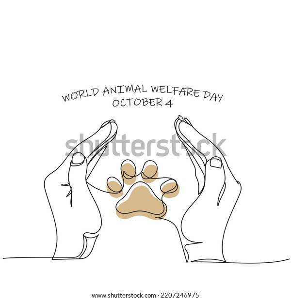 World\
Animal Welfare day October 4. Wild Life Protection . Animal Paw in\
Protection of hands line art. Safari Animals. Protect animal\
habitat. Ecological awareness. Take\
responsibility.