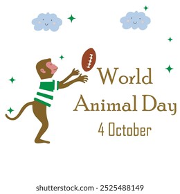 World Animal Welfare Day poster design, all Animals around the world map vector illustration, 4 October