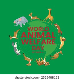 World Animal Welfare Day poster design, all Animals around the world map vector illustration, 4 October