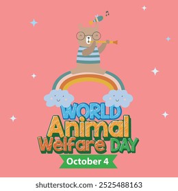 World Animal Welfare Day poster design, all Animals around the world map vector illustration, 4 October