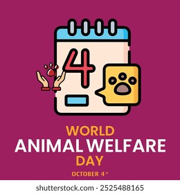 World Animal Welfare Day poster design, all Animals around the world map vector illustration, 4 October