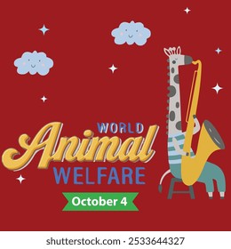 World Animal Welfare Day poster design, all Animals around the world map vector illustration, 4 October