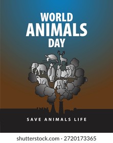 Día Mundial de los Animales. Guardar Animales Vida. Concepto de diseño. Ilustración vectorial. 