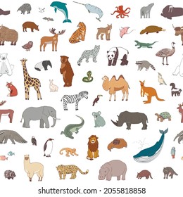 World animals wildlife vector seamless pattern