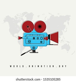 World Animation Day, red blue camcorder vector design