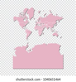 World with Antarctica map - High detailed pastel color map of World with Antarctica. World with Antarctica map isolated on transparent background. Vector illustration eps 10.