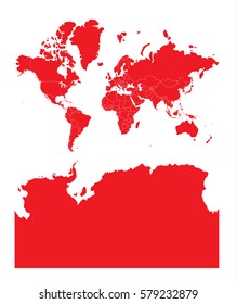 world Antarctica map red map