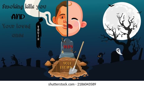 World Anti Tobacco Day or stop smoking Poster Concept with family and cigarette. No smoking poster Smoking kills you and your loved ones. Vector illustration. 10 eps