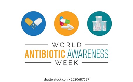 World Antibiotic awareness week is observed every year on November. Medical Healthcare Awareness concept. background, placard, banner template Vector illustration design.