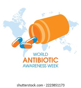 World Antibiotic Awareness Week vector. Orange medicine bottle and pills icon vector. Antibiotic resistance illustration. Important day