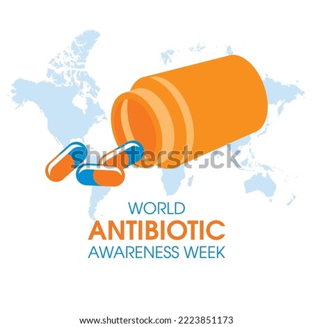 World Antibiotic Awareness Week vector. Orange medicine bottle and pills icon vector. Antibiotic resistance illustration. Important day