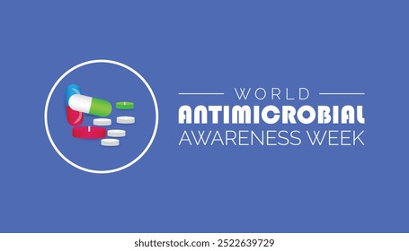 A Semana Mundial da Sensibilização Antimicrobiana é observada todos os anos em novembro. Conceito de conscientização médica. fundo, cartaz, modelo de banner Projeto de ilustração vetorial.