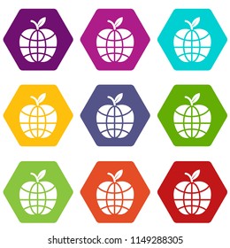 World apple icons 9 set coloful isolated on white for web